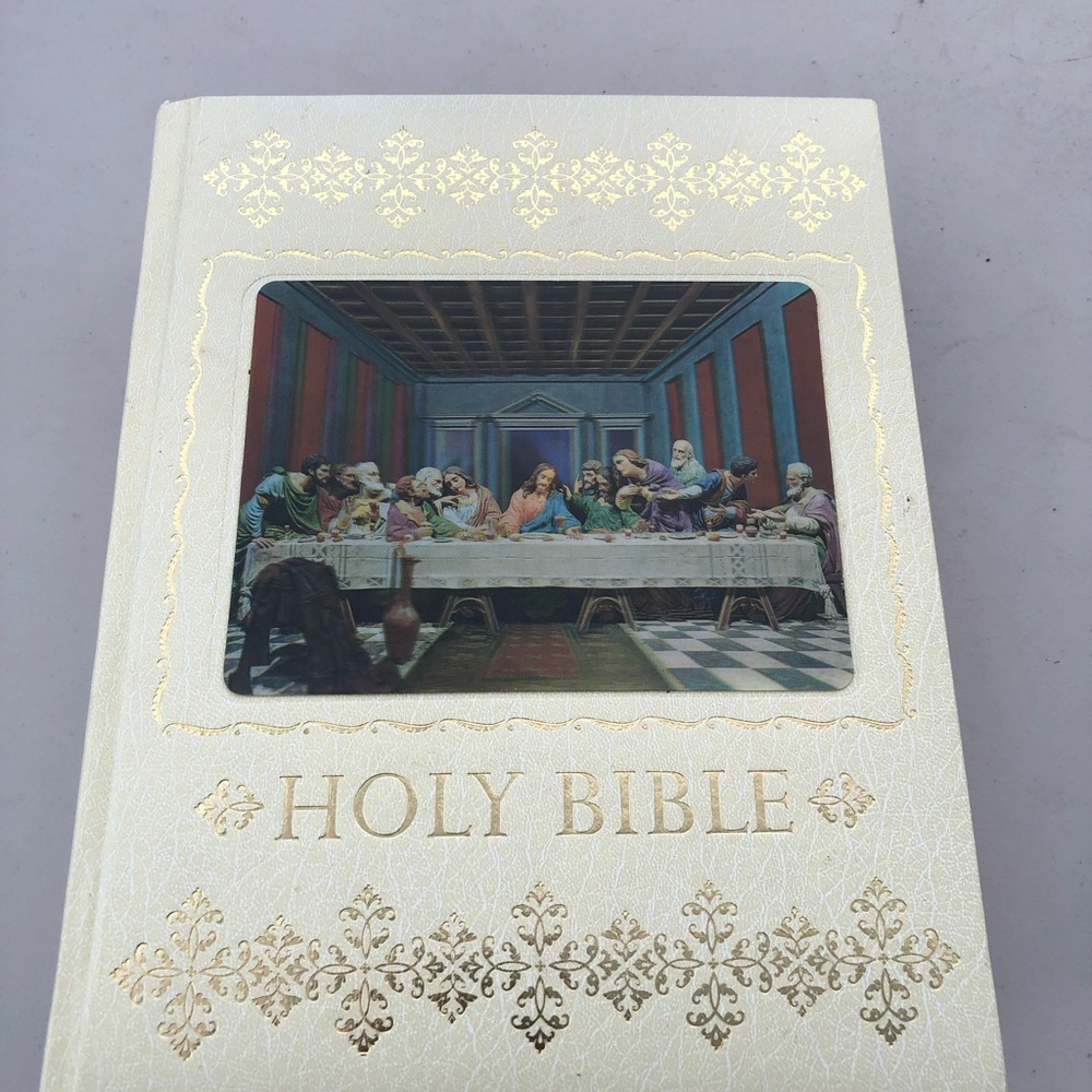 Holy Bible Cream with Gold Embossed Cover Home Health Education 1976